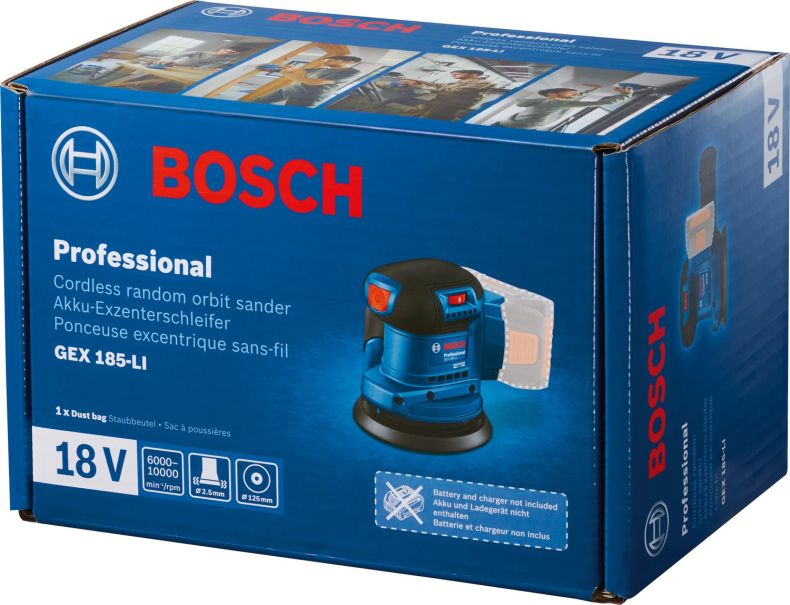 Bosch Profesyonel GEX 185-LI Akülü Eksantrik Zımpara (Solo model)