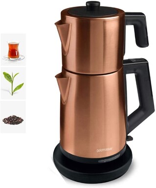 Goldmaster - Goldmaster 3248G ProFlovar 2200 Watt 2 Liter Kettle 1 Liter Teapot Capacity Tea Maker Rose Gold