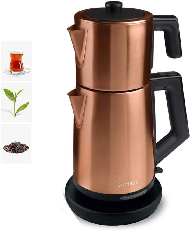 Goldmaster 3248G ProFlovar 2200 Watt 2 Liter Kettle 1 Liter Teapot Capacity Tea Maker Rose Gold