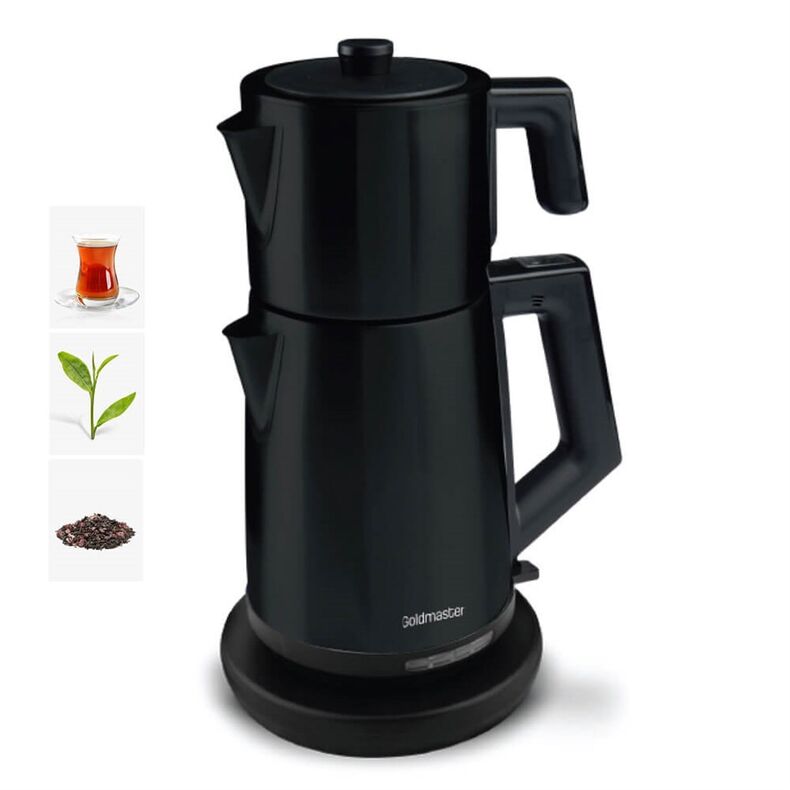 Goldmaster 3248S ProFlovar 2200 Watts 2 Liter Kettle 1 Liter Teapot Capacity Tea Maker Black