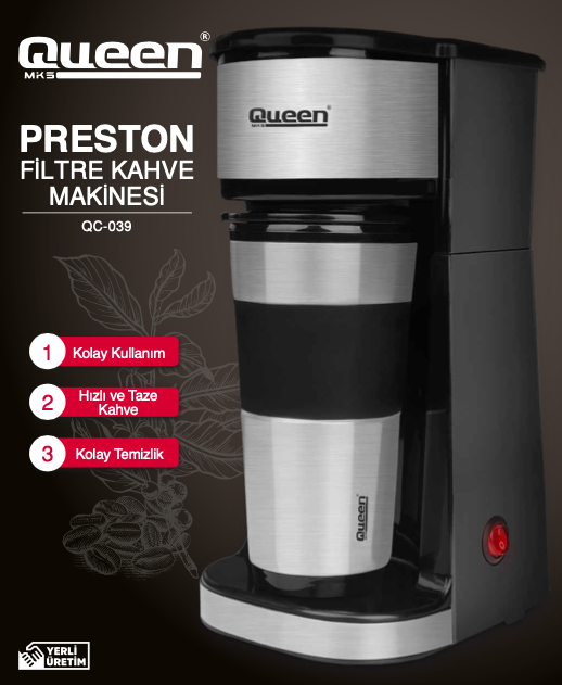 Queen - Queen Preston QC-039 Silver Kahve Makinesi