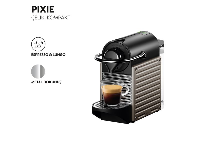 Nespresso C66T Pixie Titan Bundle Kapsüllü Kahve Makinesi Gri