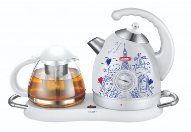 Queen - QUEEN Teachat Paris White 1.7 Liter Kattle 0.7 Liter Teapot Capacity Auto Power Off Tea Set 