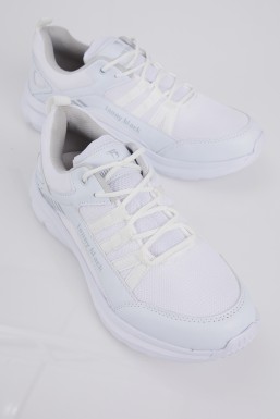 Tonny Black - Tonny Black Unisex Beyaz Beyaz Bağcıklı Rahat Kalıp Nefes Alabilen Kumaş Sneaker