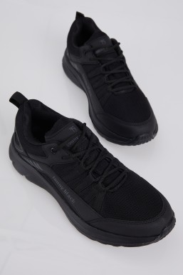 Tonny Black - Tonny Black Unisex Siyah Siyah Bağcıklı Rahat Kalıp Nefes Alabilen Kumaş Sneaker